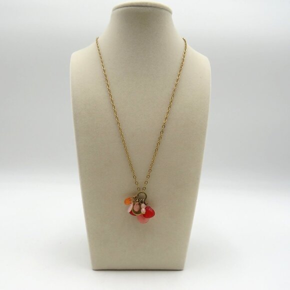 Cluster Pendant Necklace Gold Tone Chain Faceted Bead Charm Jewelry Statement - Picture 2 of 5